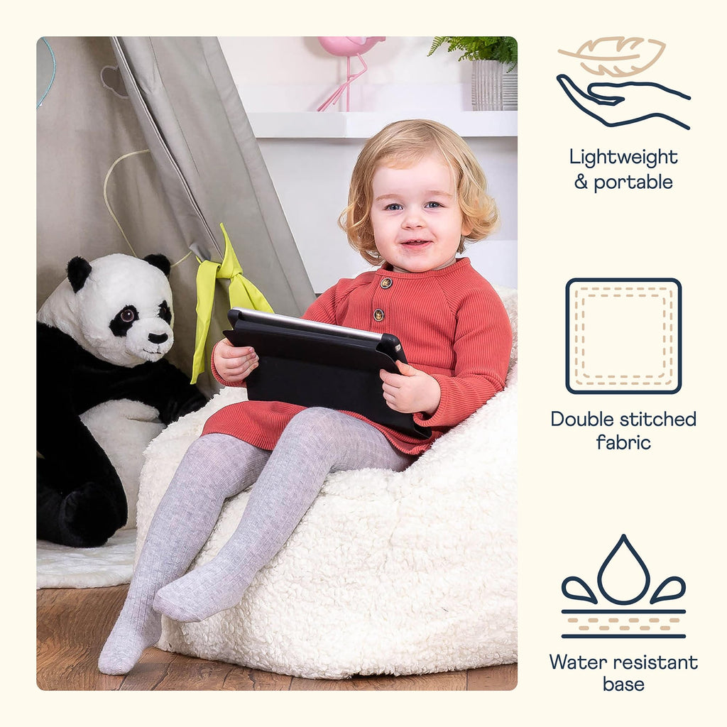 icon Kids Teddy Fleece Bean Bag Chair | Cream Fluffy Toddler Armchair