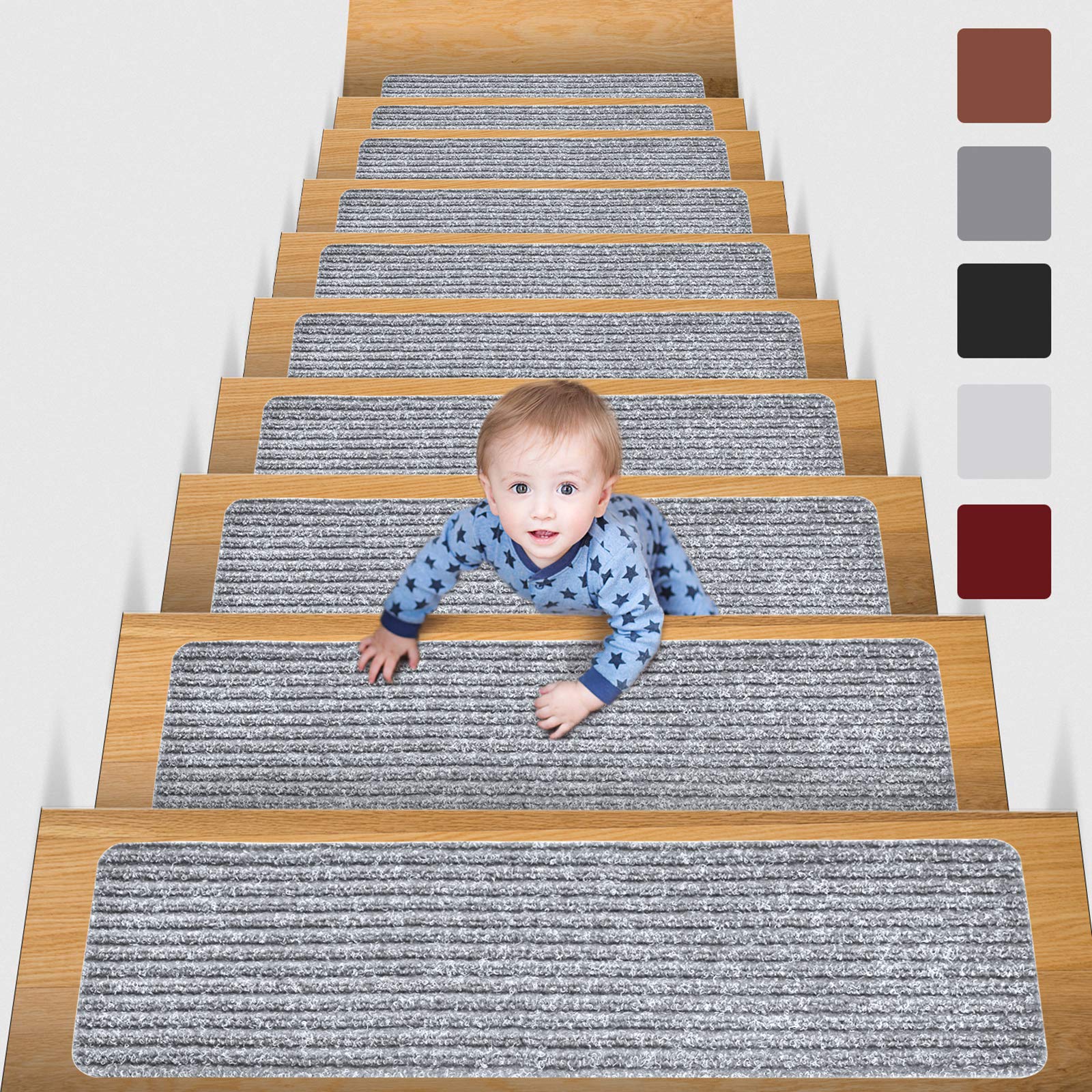 MBIGM Non-Slip Carpet Stair Treads | 15-Pack 8"x30" Indoor Safety Rugs