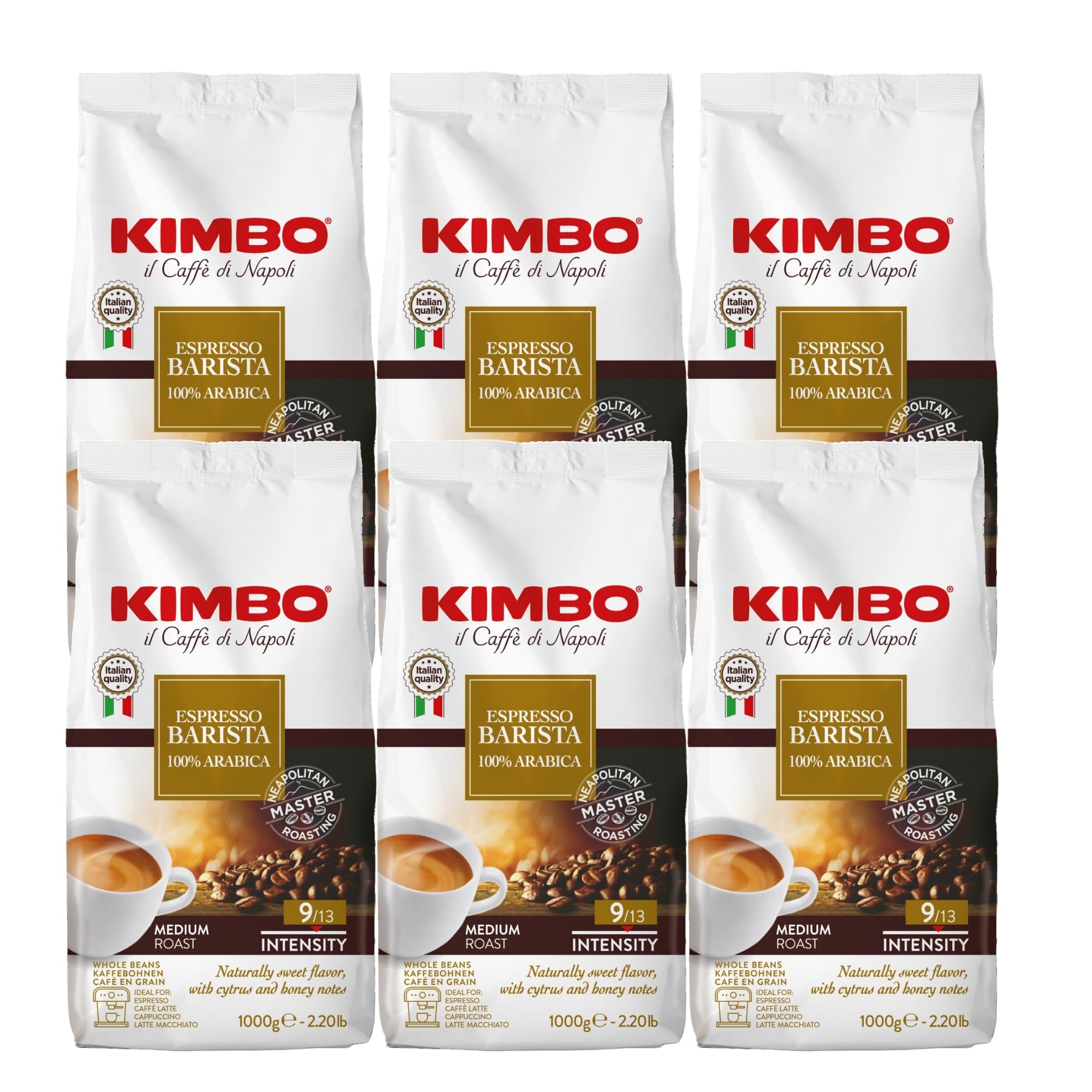 Kimbo Espresso Barista Whole Coffee Beans – Medium Roast – 6 x 1kg