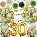30th Birthday Decorations - Green Gold Balloon Set with Banner