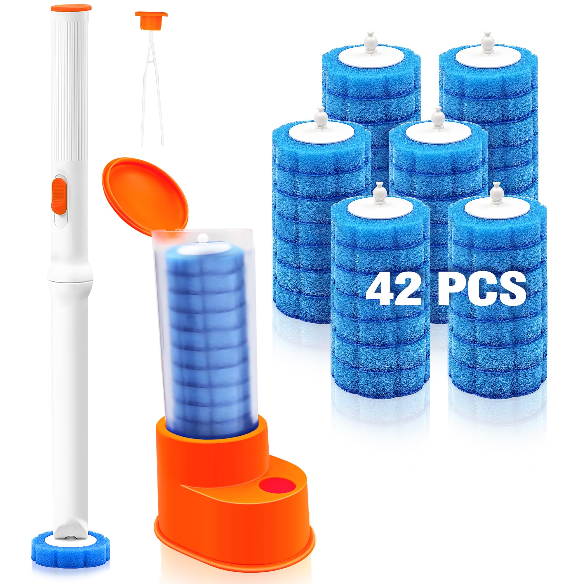 JEHONN Disposable Toilet Brush Set with 42 Refills and Hidden Tweezers