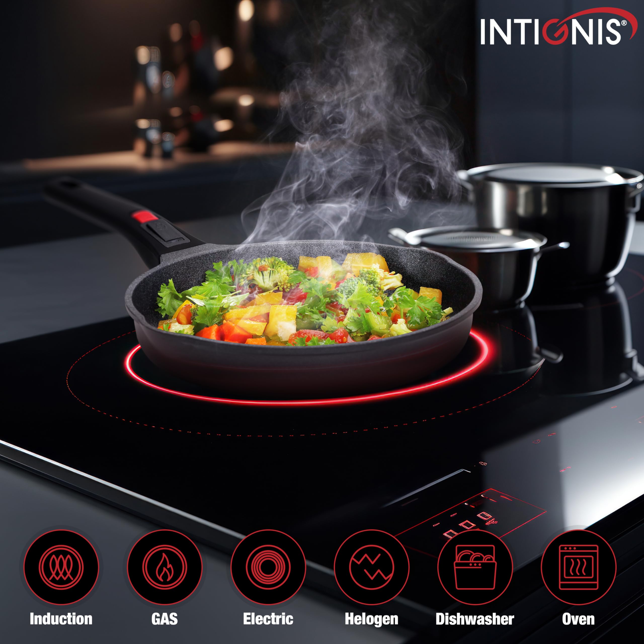 INTIGNIS 28cm Non Stick Frying Pan | Detachable Handle Induction Skillet