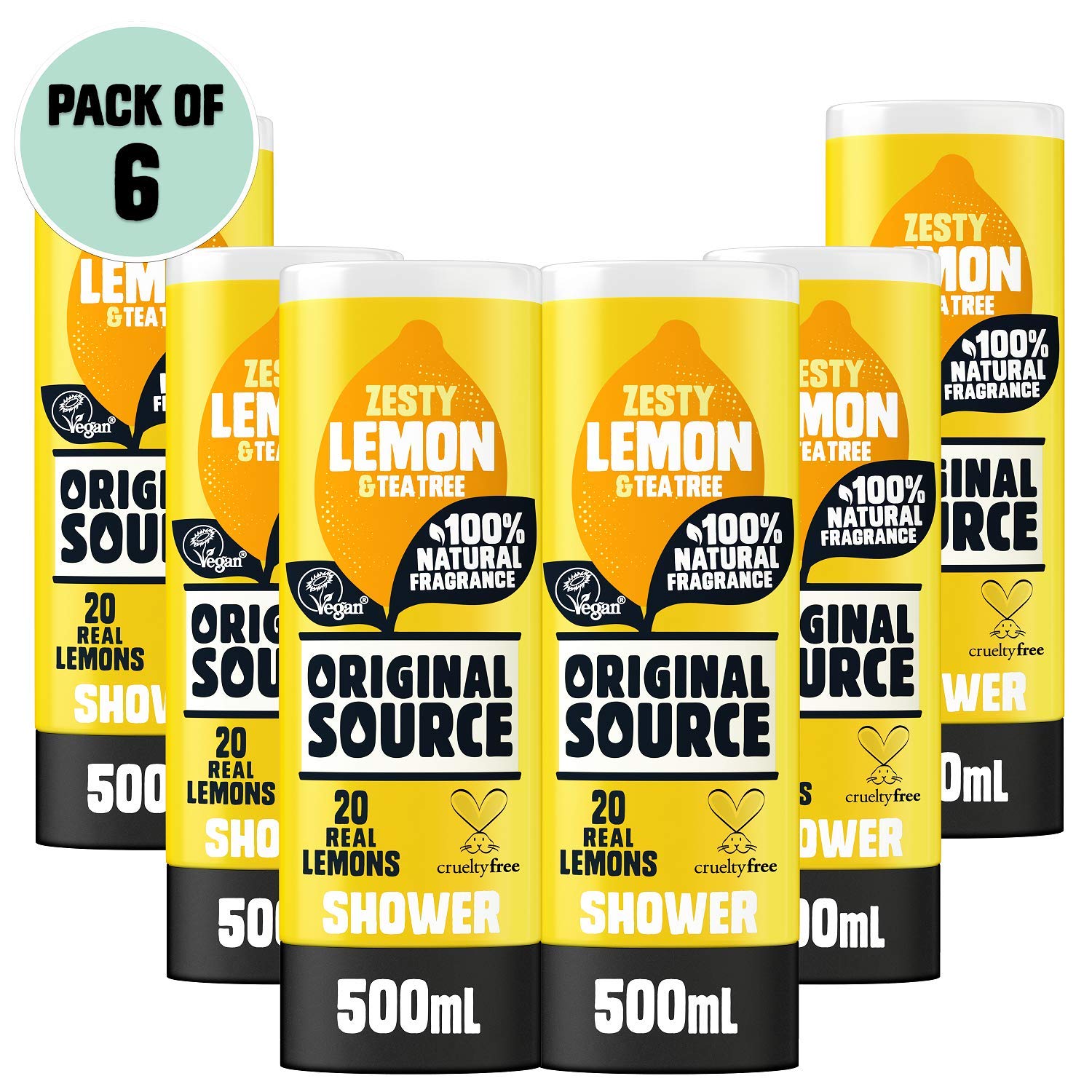 Original Source Lemon & Tea Tree Shower Gel - Vegan Body Wash (6 x 500ml)