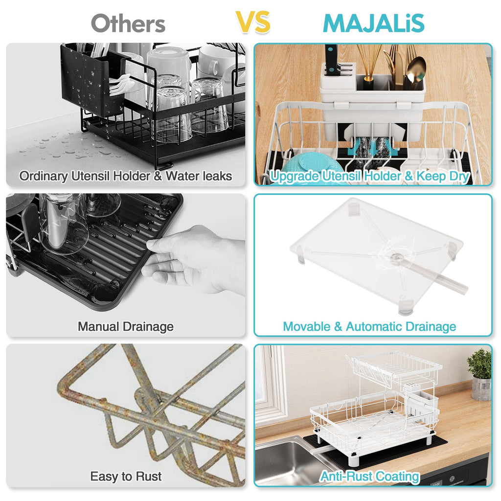 MAJALiS 2-Tier Dish Drying Rack | Rustproof Stainless Steel with Drainboard