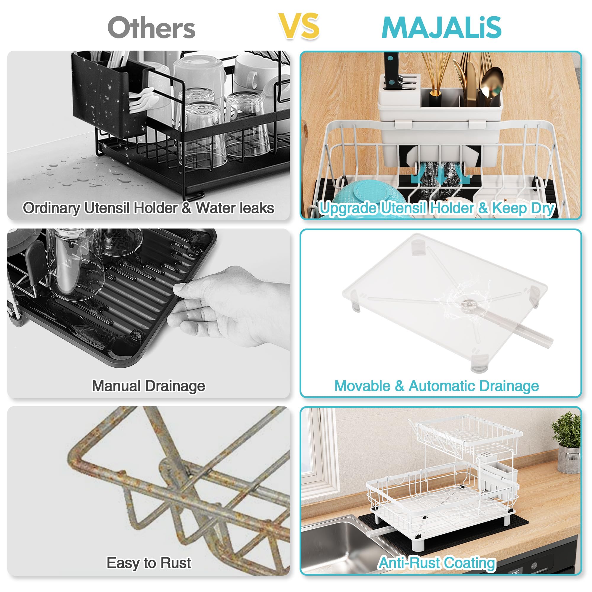 MAJALiS 2-Tier Dish Drying Rack | Rustproof Stainless Steel with Drainboard