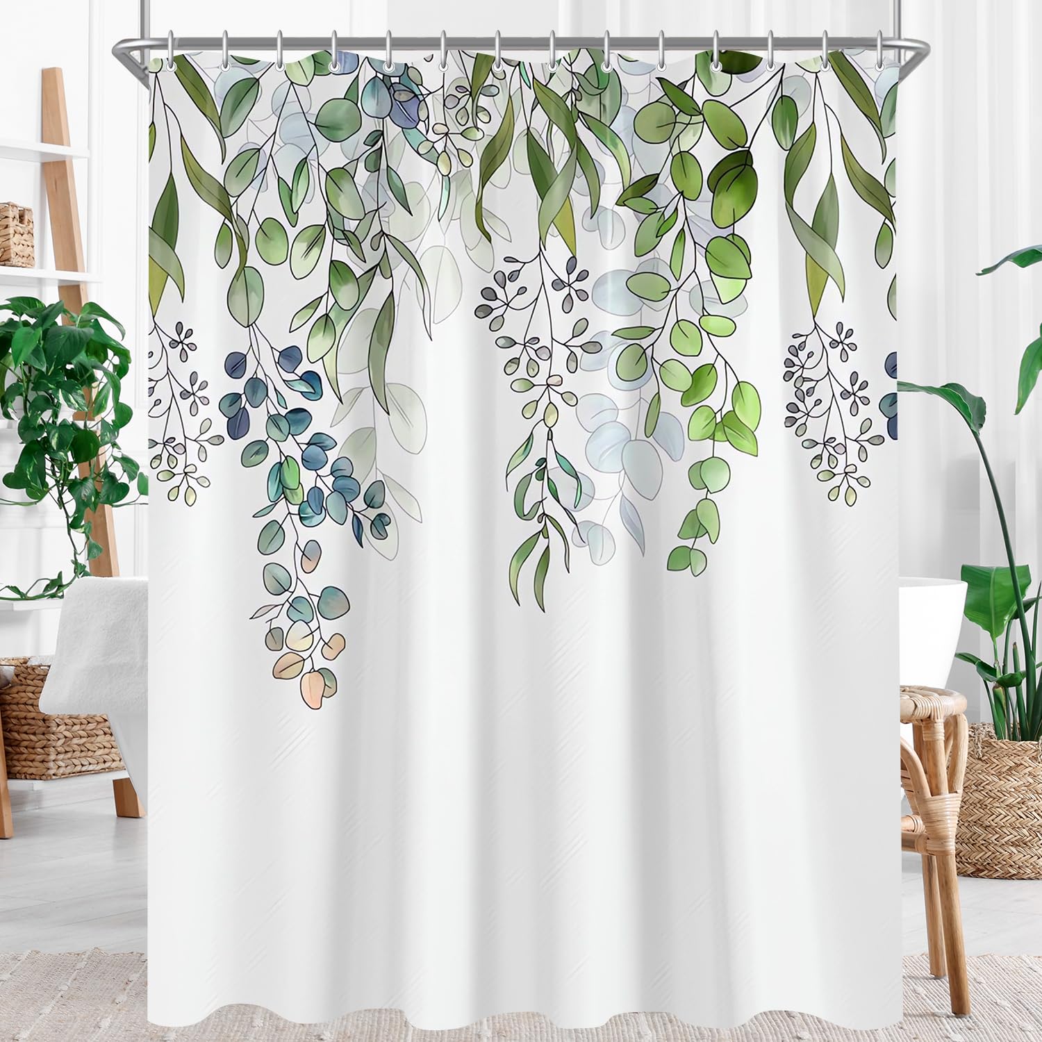 Green Leaves Shower Curtain – Anti-Mould Polyester, 100x180cm
