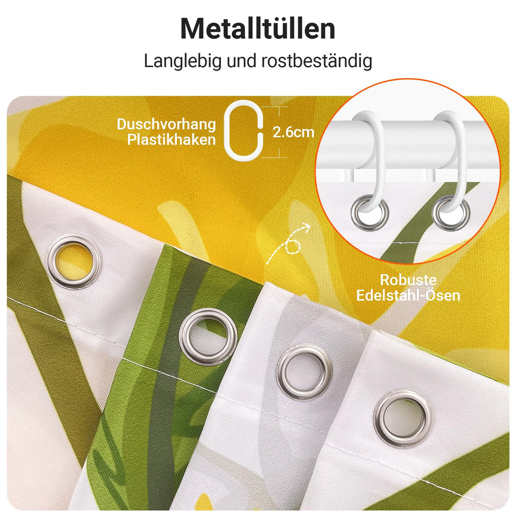 Lerores Shower Curtain, 100 x 200 cm, Lemon Leaf, Weighted Hem, Anti-Mould, Water-Repellent - image 4