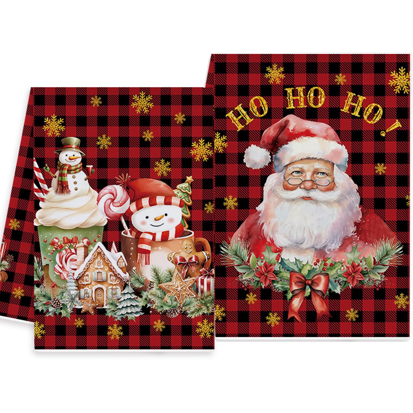 Vspek Christmas Kitchen Towels Set of 2 | Santa & Snowman Dish Towels