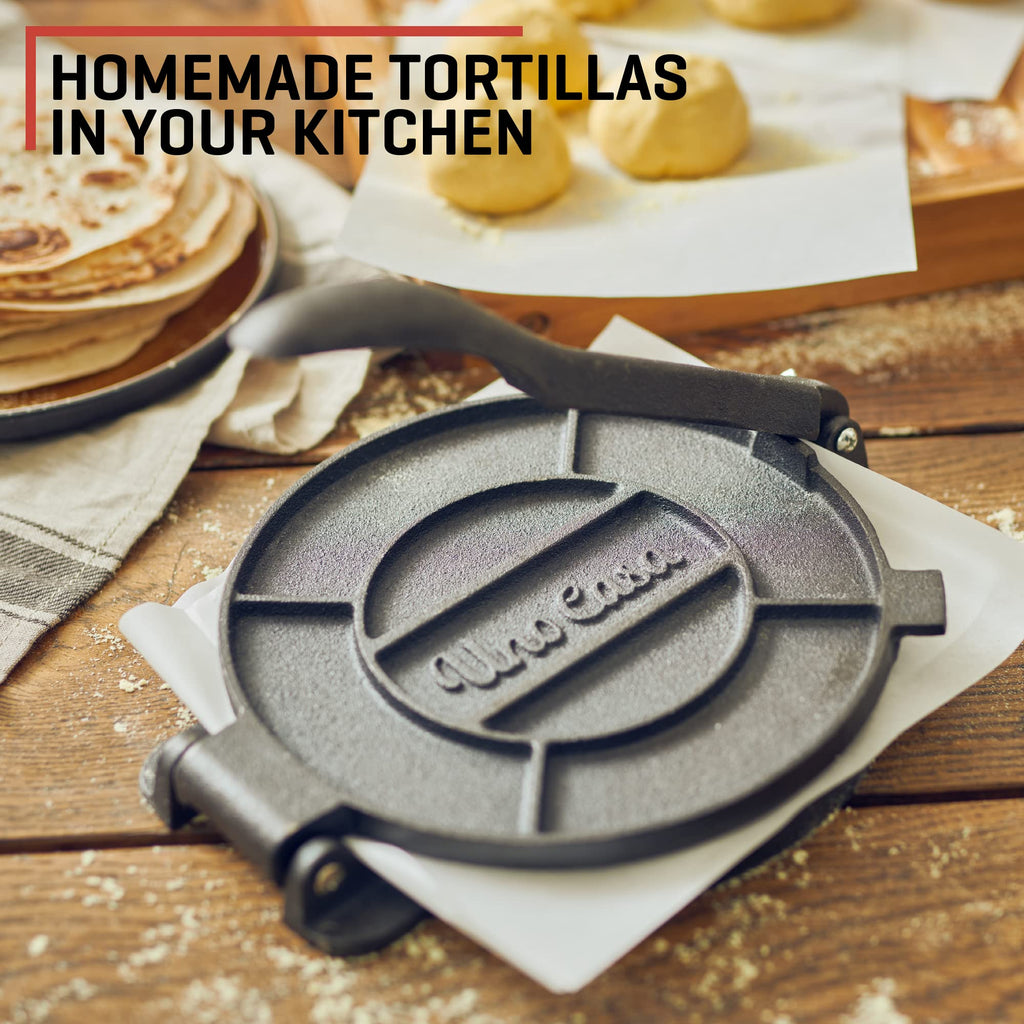 Uno Casa 8-Inch Cast Iron Tortilla Press – Pre-Seasoned Roti & Taco Maker