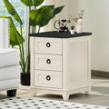 LELELINKY 46cm Country Style Wooden Bedside Table with 3 Drawers - White