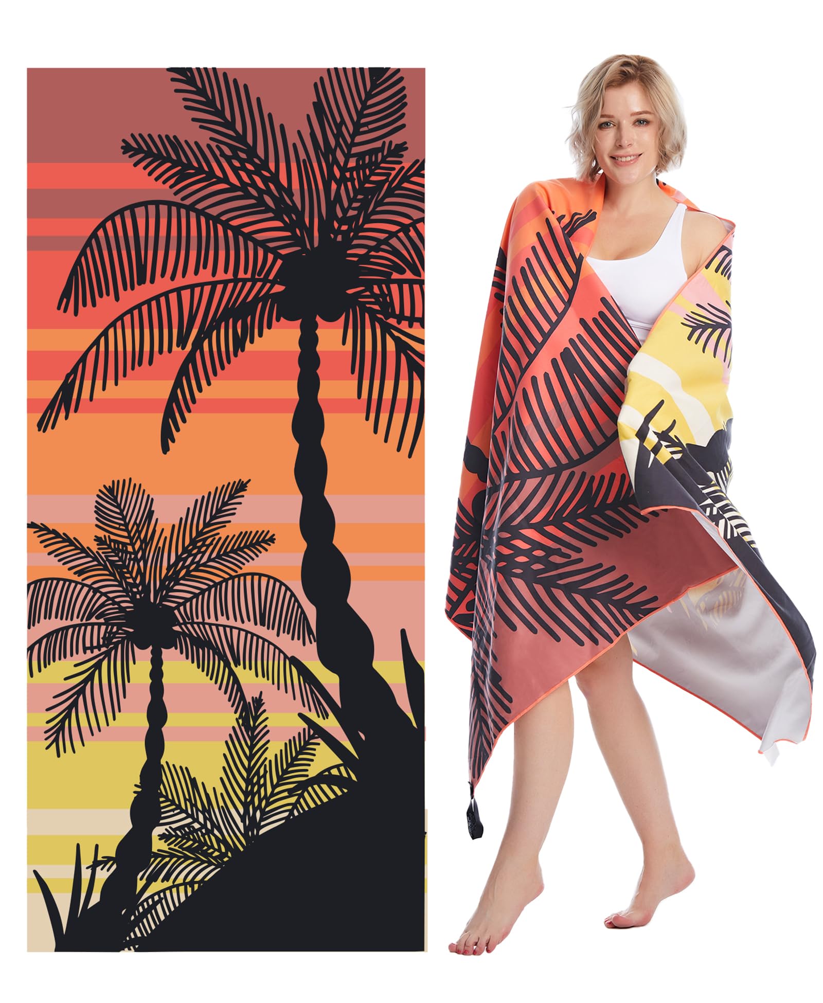 Style Slice Sand Free Microfibre Beach Towel – Quick Dry XL Palm Tree Sunset