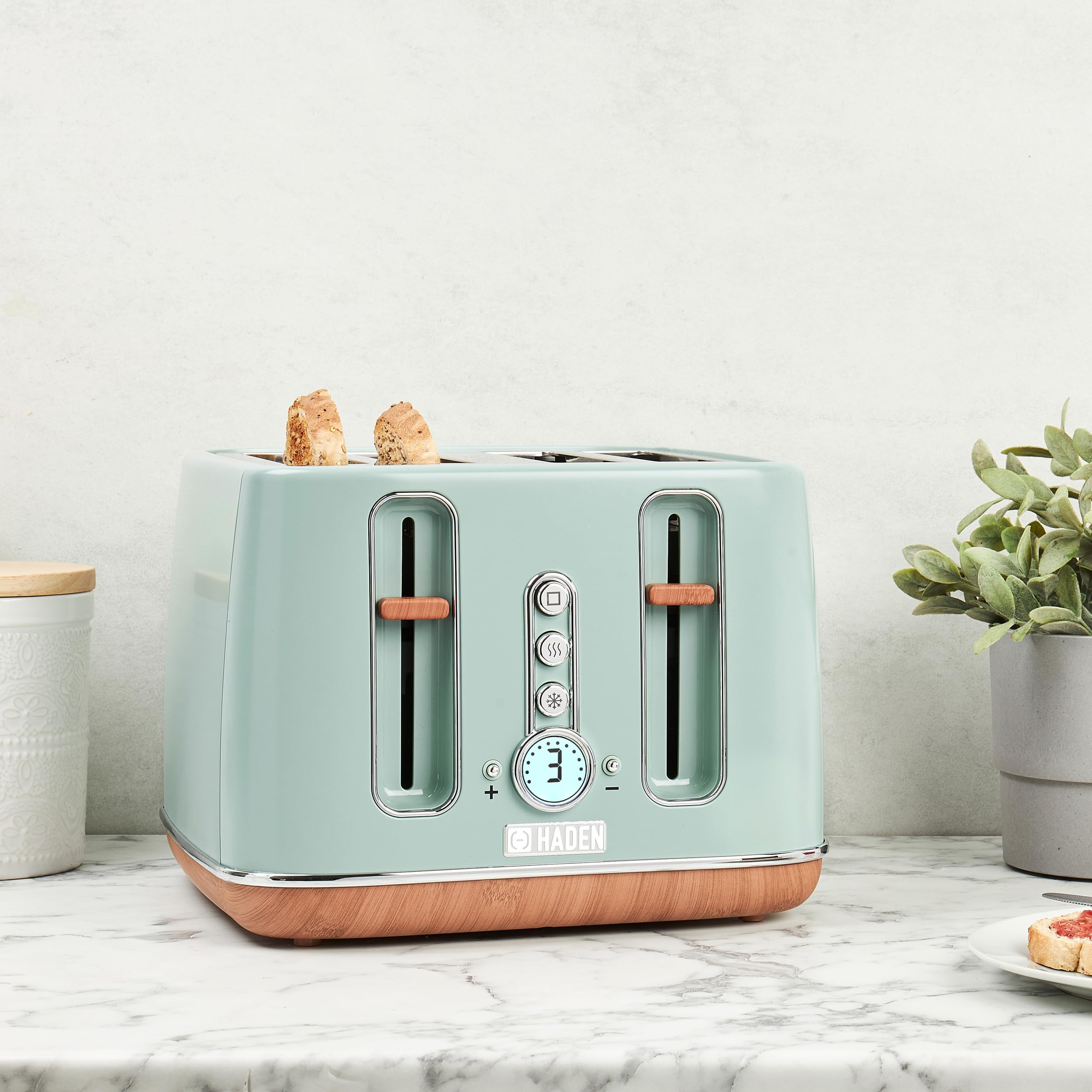 Haden Dorchester 4-Slice Digital Toaster | Sage Green Stainless Steel