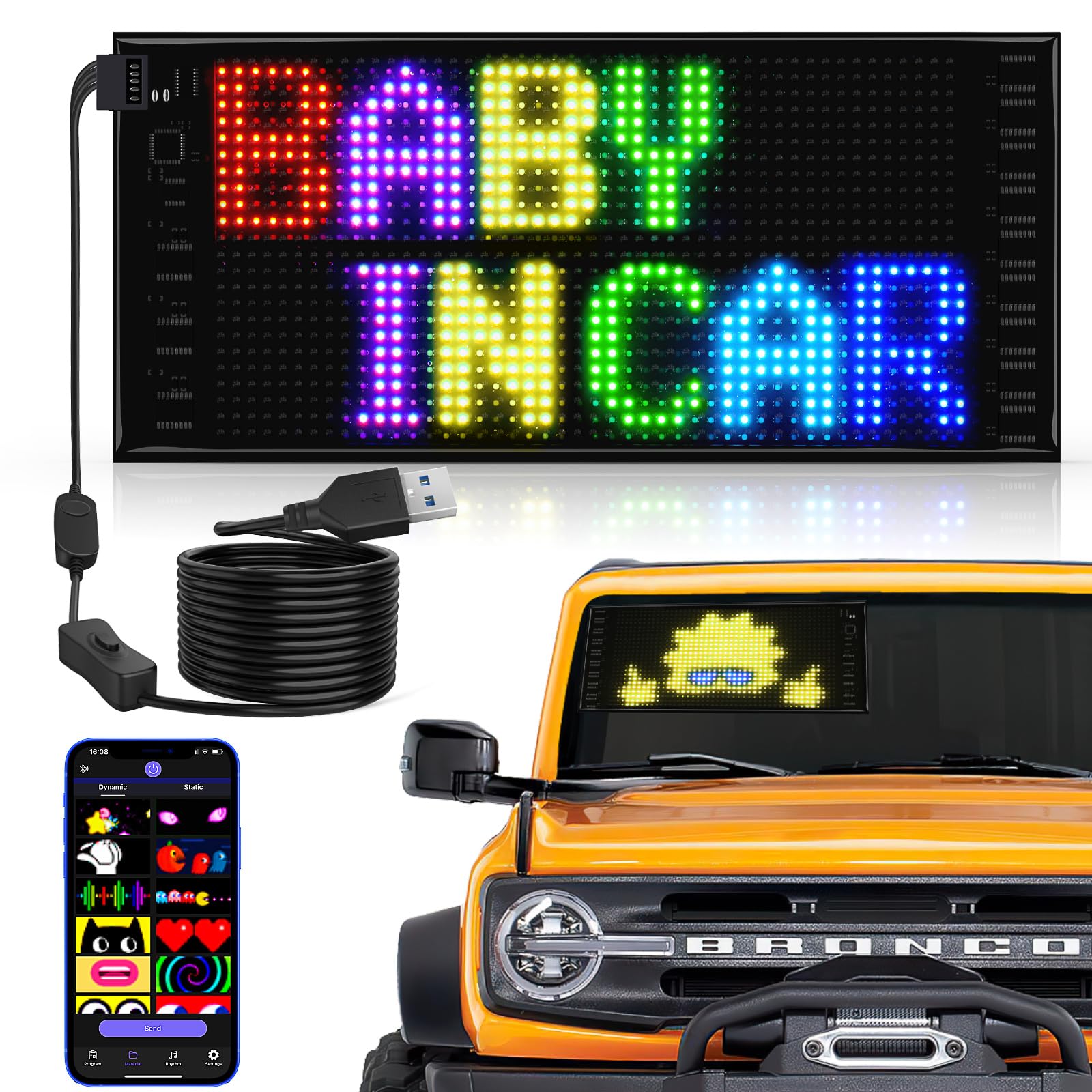 Jolof Store Double Row Scrolling LED Car Sign | Programmable Bluetooth Matrix
