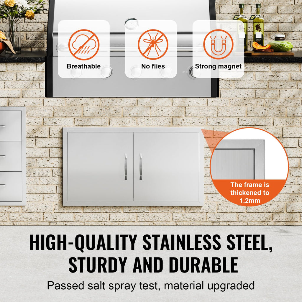 VEVOR 34x19 Inch BBQ Access Door | Stainless Steel Double Kitchen Door