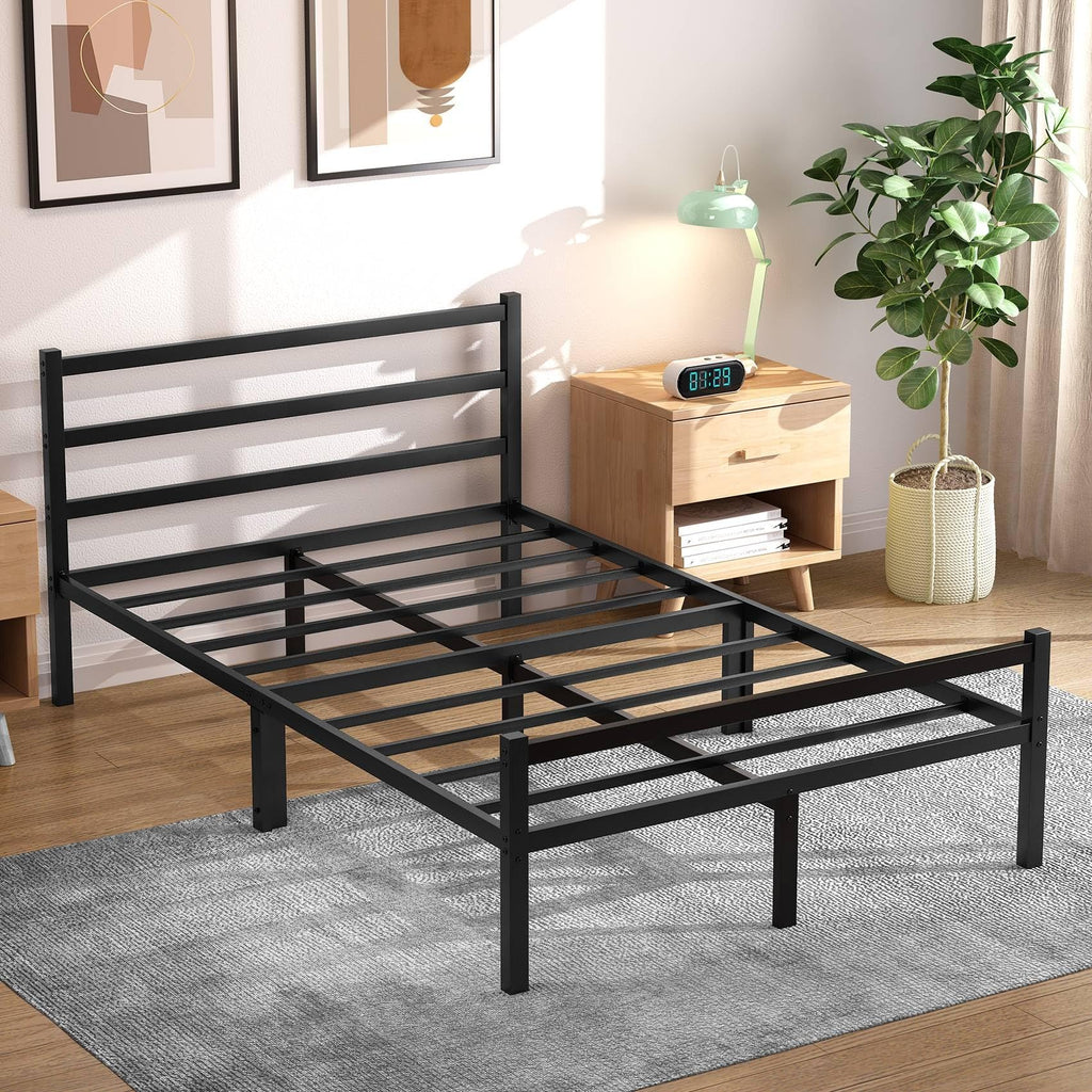 Yornoli 4ft6 Double Bed Frame | Black Metal with Storage & Headboard