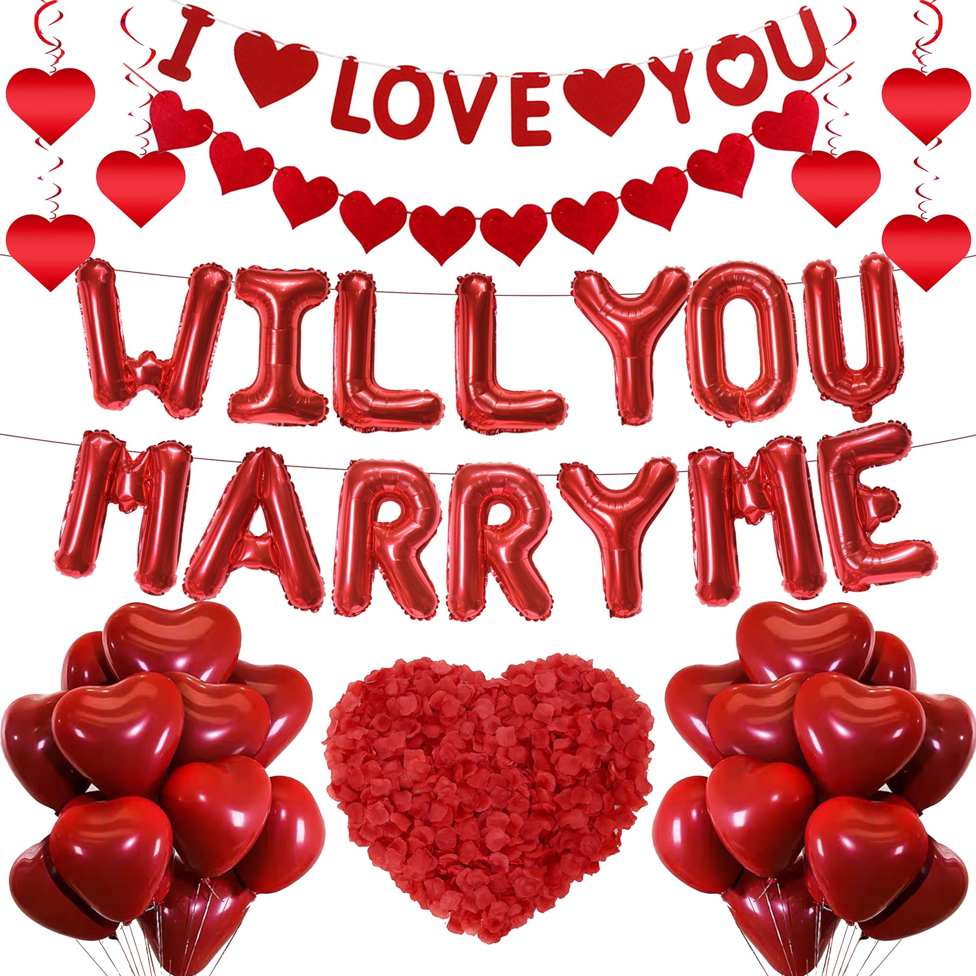 Will You Marry Me Proposal Decorations – 46 Pcs Red Heart Set