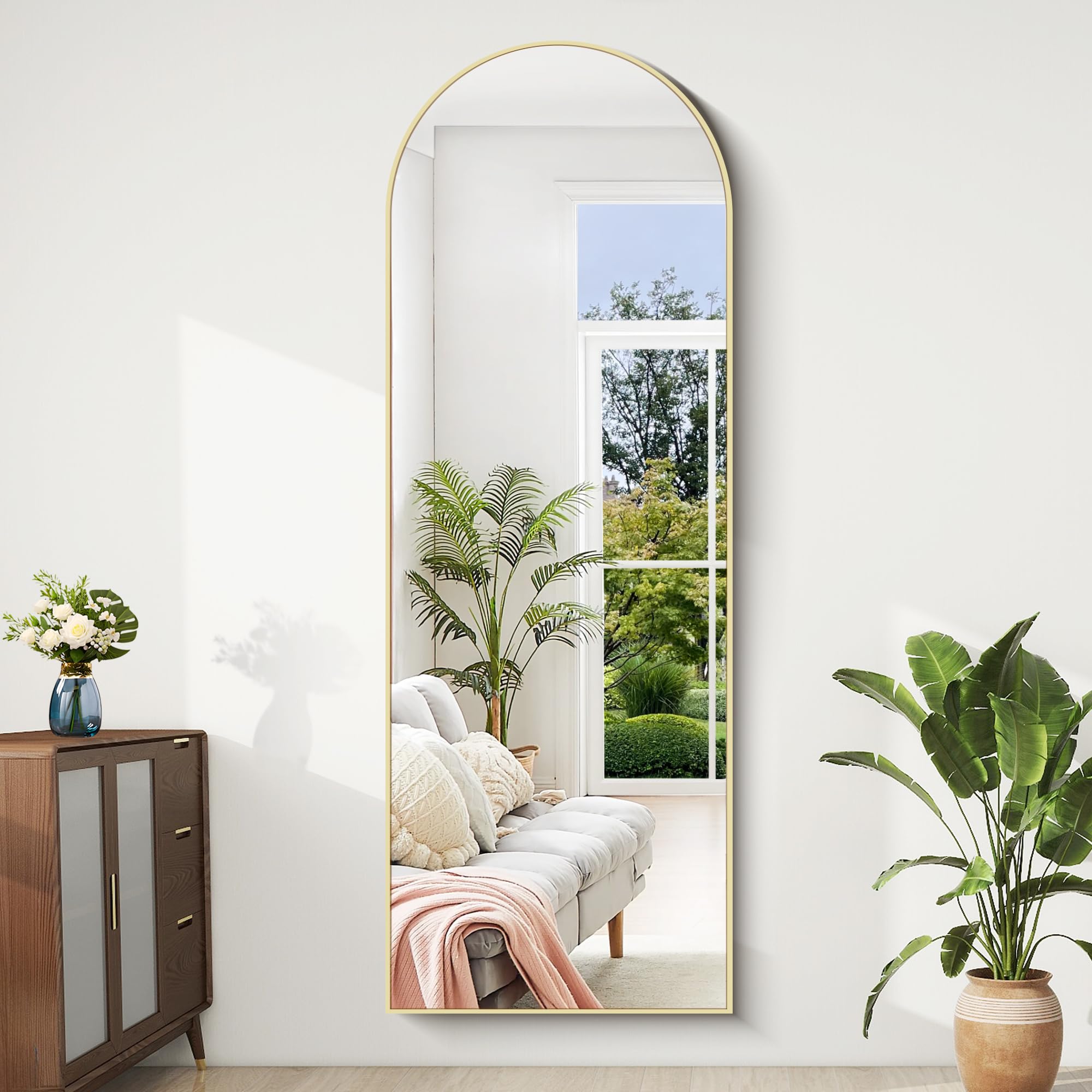 BONEWEI Arched Full Length Mirror | 161x52cm Gold Aluminium Floor Mirror