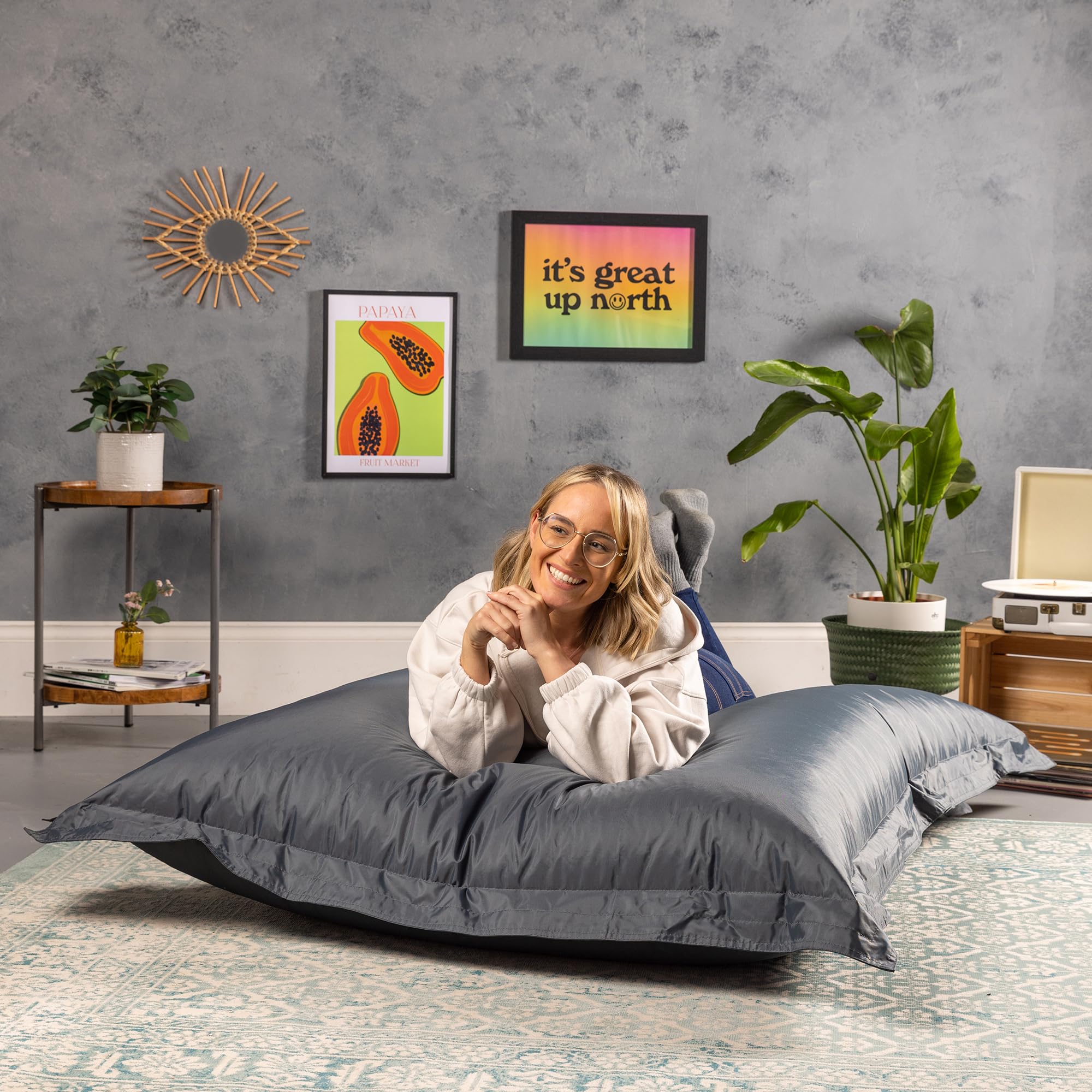 Bean Bag Bazaar Giant Outdoor Floor Cushion | Slate Grey Water-Resistant