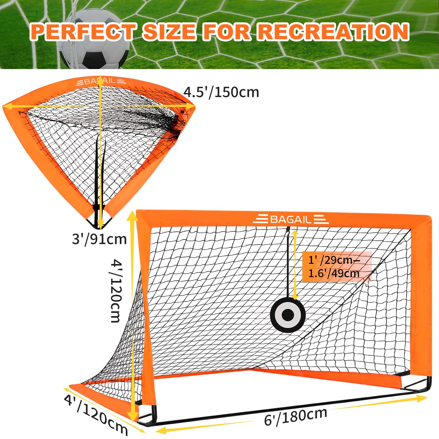 BAGAIL Pop Up Football Goal | Portable Soccer Net with Target & Carry Bag
