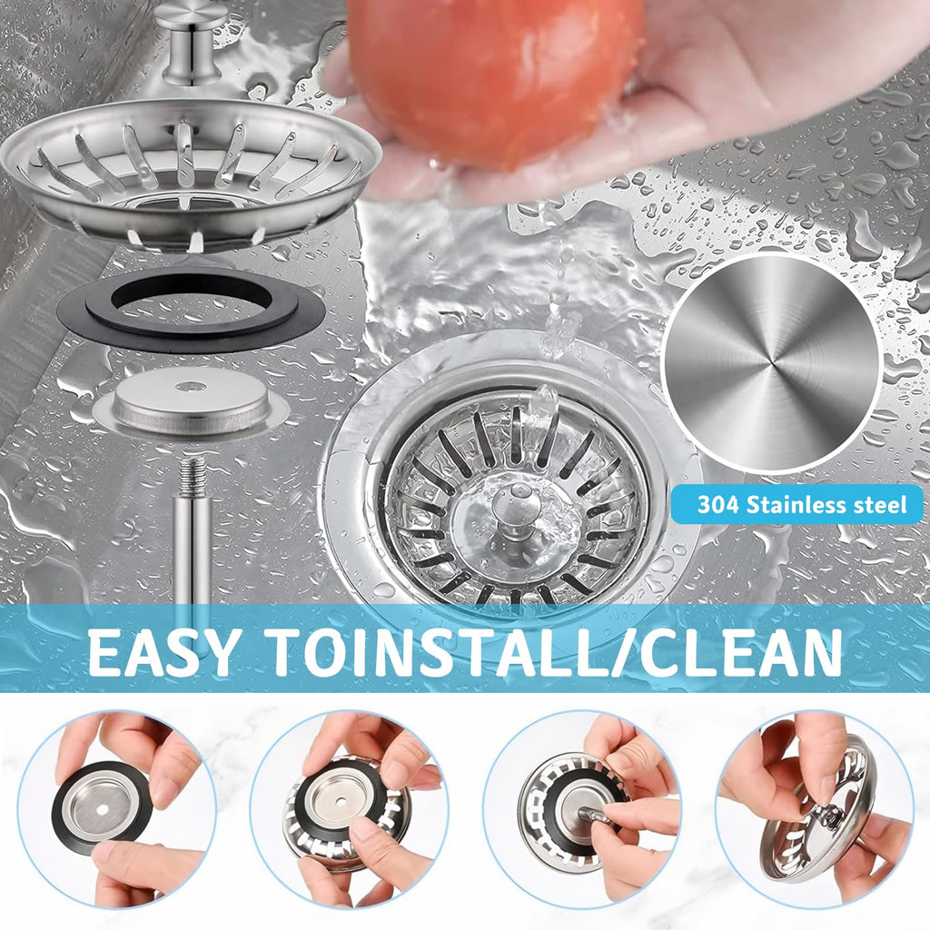 2 Pack Kitchen Sink Strainer, Stainless Steel Sink Plug Replacement, Sink Drain Stopper 3.15 Inch, Hole Diameter 80mm - image 4