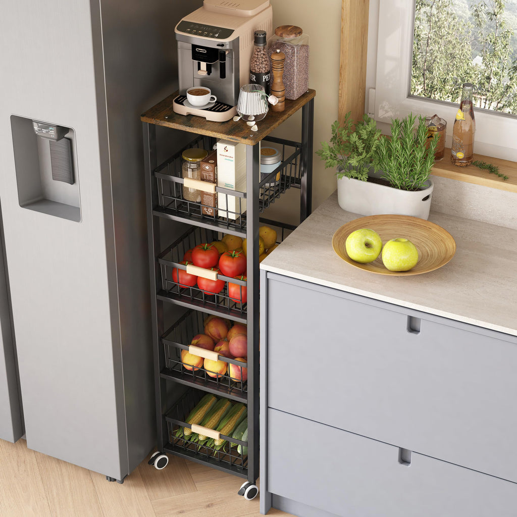 Jolof Store 5-Tier Kitchen Storage Trolley – Rolling Vegetable Rack, Black