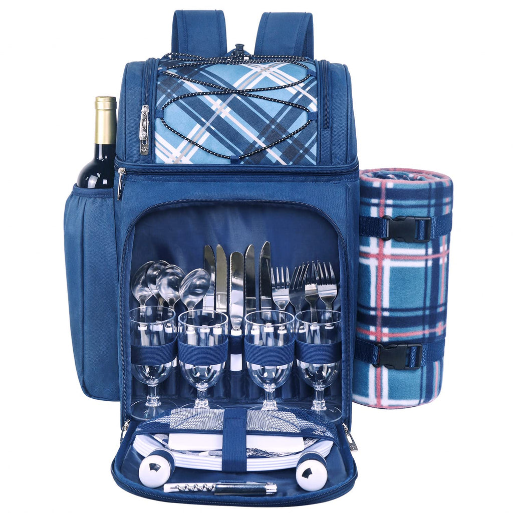 Hap Tim 4-Person Picnic Backpack | Insulated Cooler & Fleece Blanket