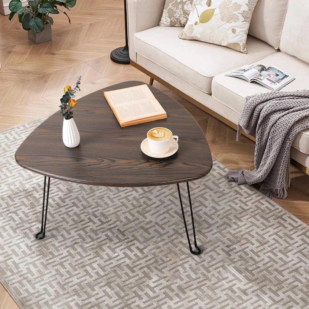 FEUFOAM Folding Coffee Tables for Small Spaces Foldable Industrial Sofa Center Table Triangle Design Wood Framed Coffee Table Mid Century Rustic - image 3