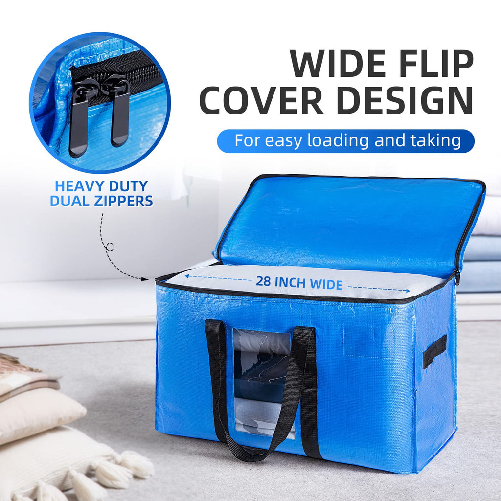 TAILI Heavy Duty Moving Bags - 4 Pack Extra Large 100L Storage with Zips