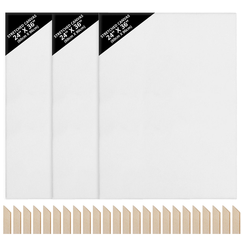 Kurtzy 3 Pack Large Pre Stretched Cotton Canvas - 60 x 90cm for Oil & Acrylic