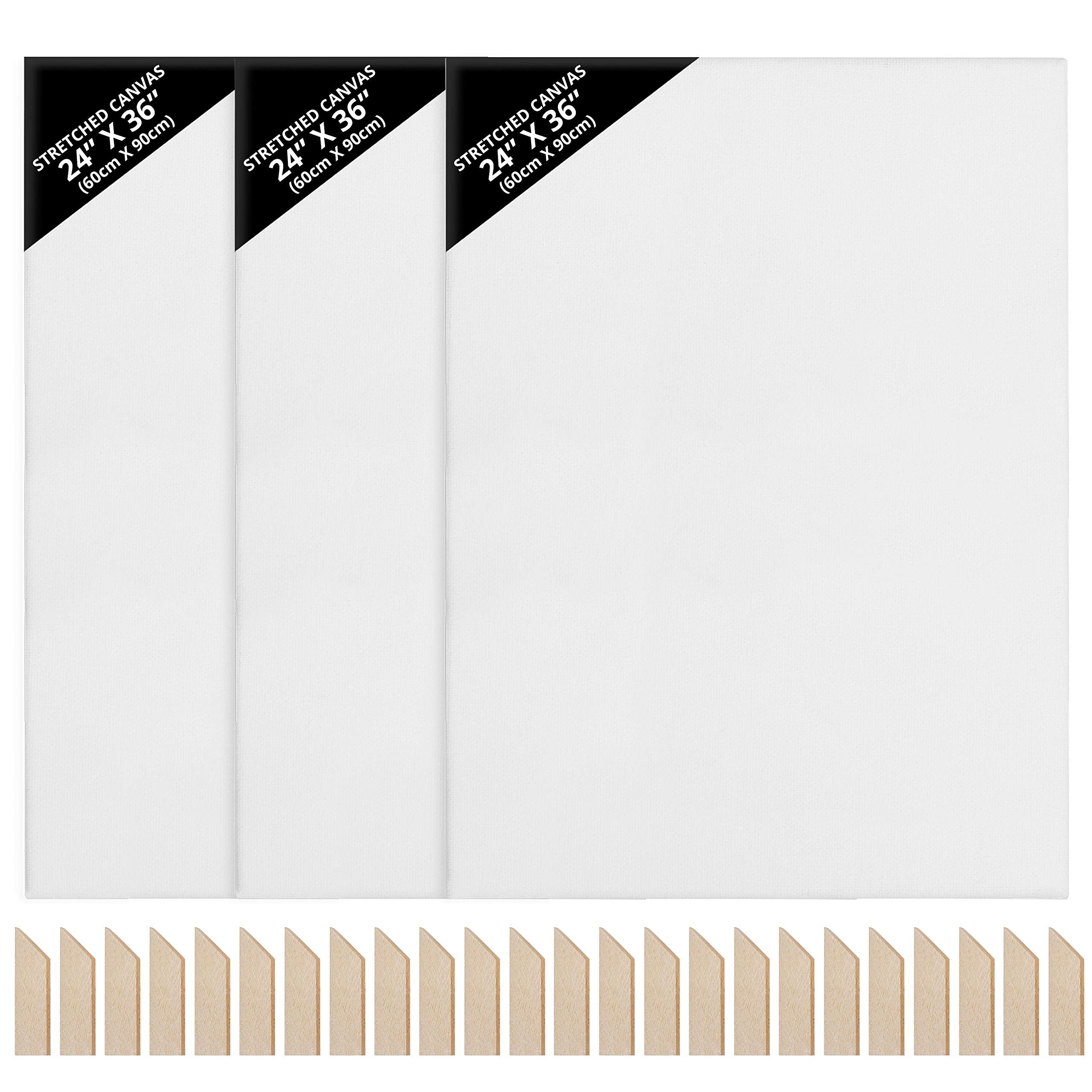 Kurtzy 3 Pack Large Pre Stretched Cotton Canvas - 60 x 90cm for Oil & Acrylic