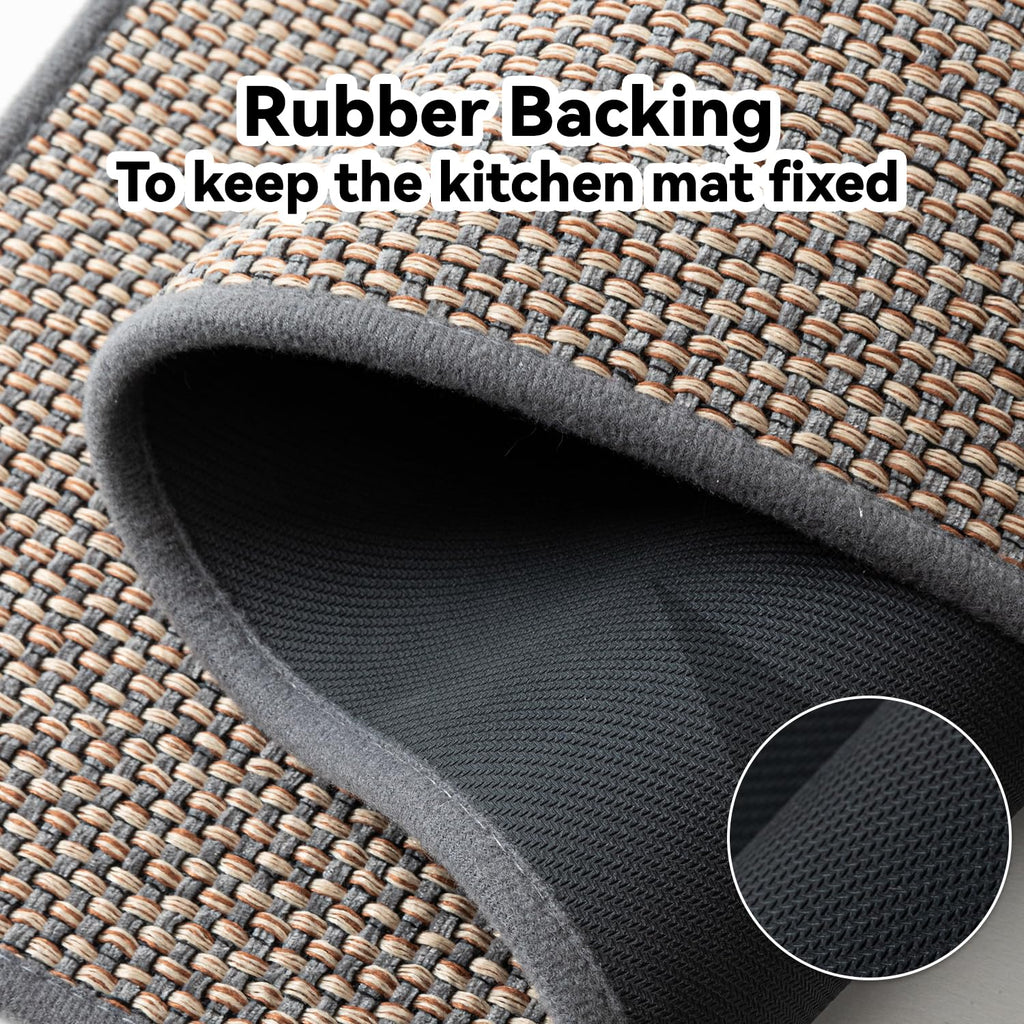 SIXHOME Non-Slip Washable Kitchen Floor Mats - 2 Piece Set, Grey