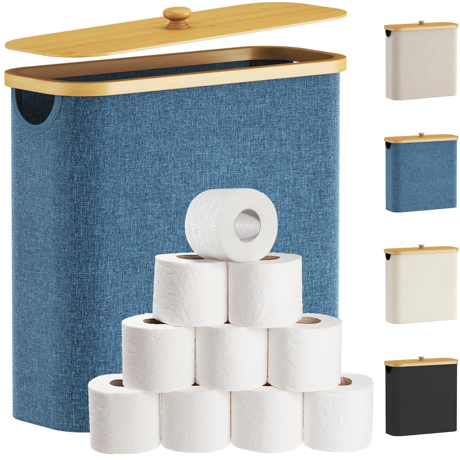 Lifewit 30L Bamboo Toilet Paper Storage Basket with Lid - Blue