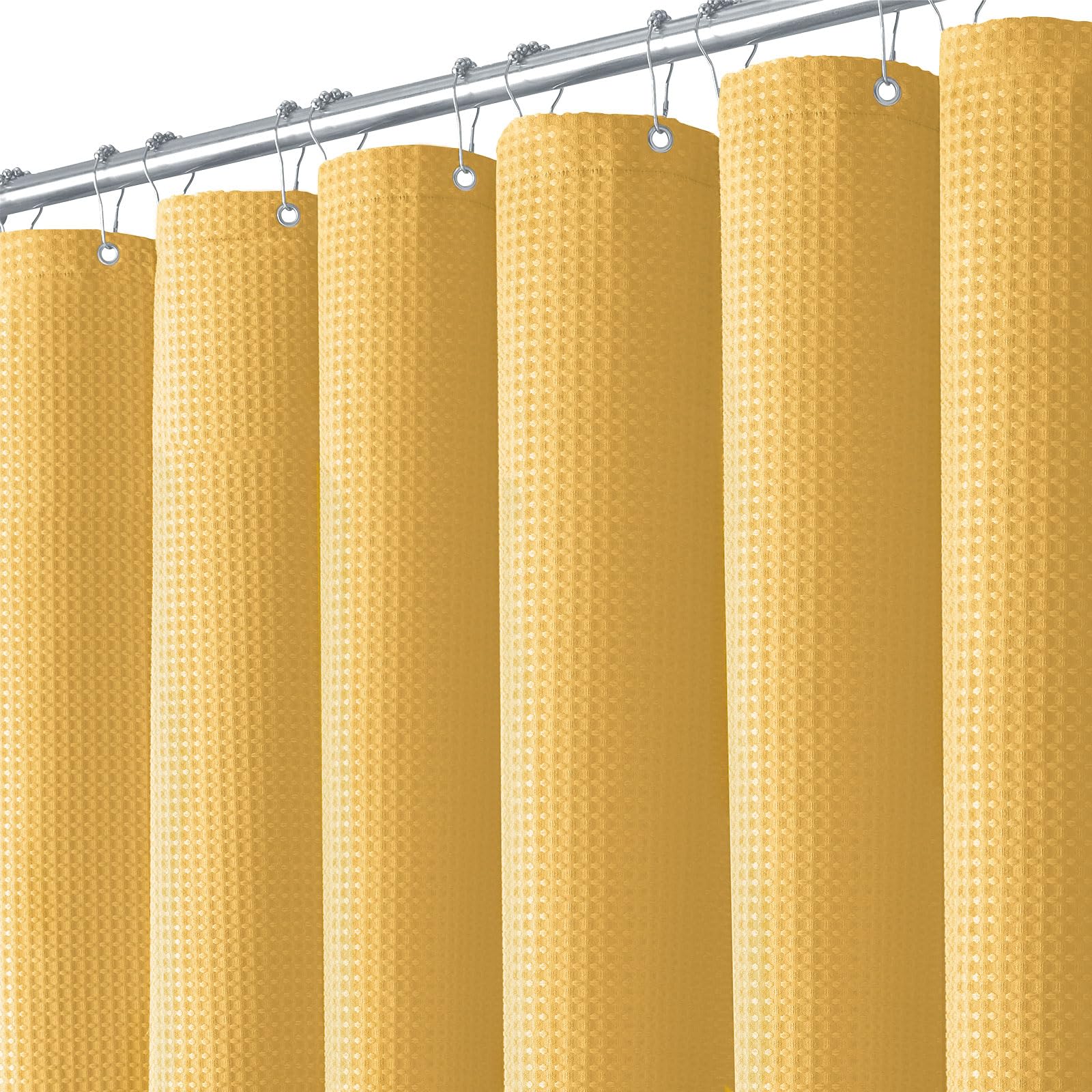 BTTN Waffle Shower Curtain | Heavy Duty Waterproof Weighted Fabric - Gold
