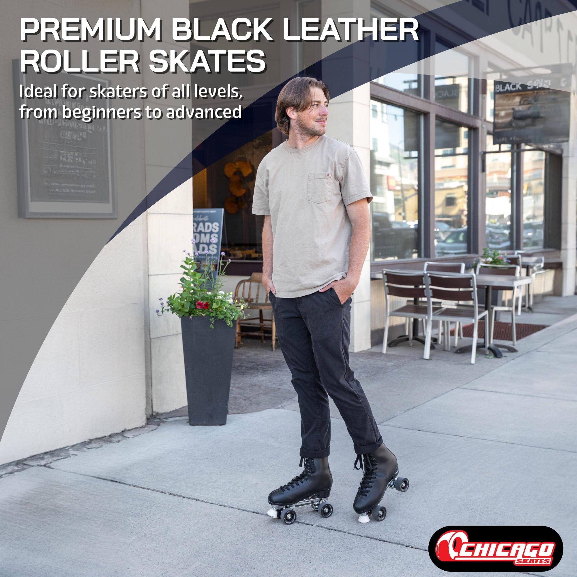 Chicago Skates Men's Premium Leather Rink Roller Skates | Black Quad