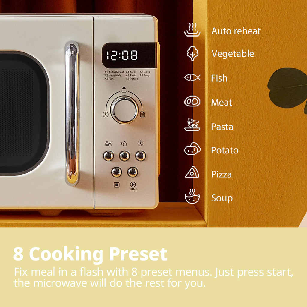 COMFEE' Retro Microwave Oven | 800W 20L with 8 Auto Menus – Apricot Cream