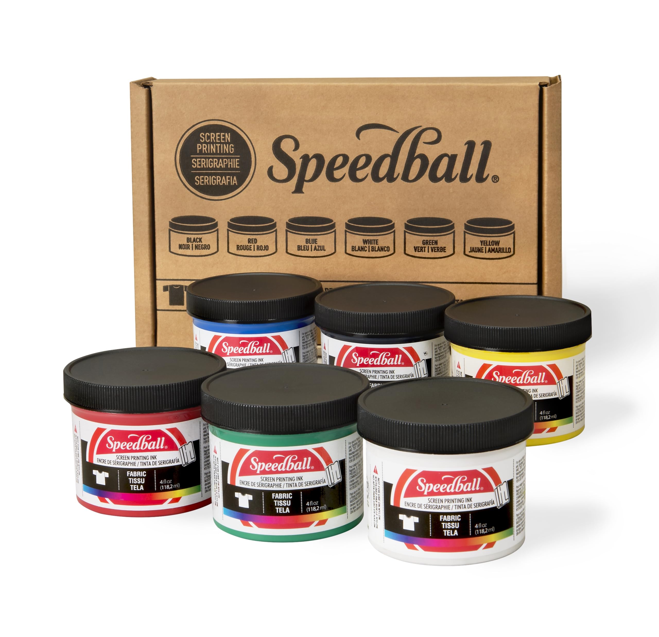 Speedball Fabric Screen Printing Ink Starter Set – 6 Colors, 4oz Jars
