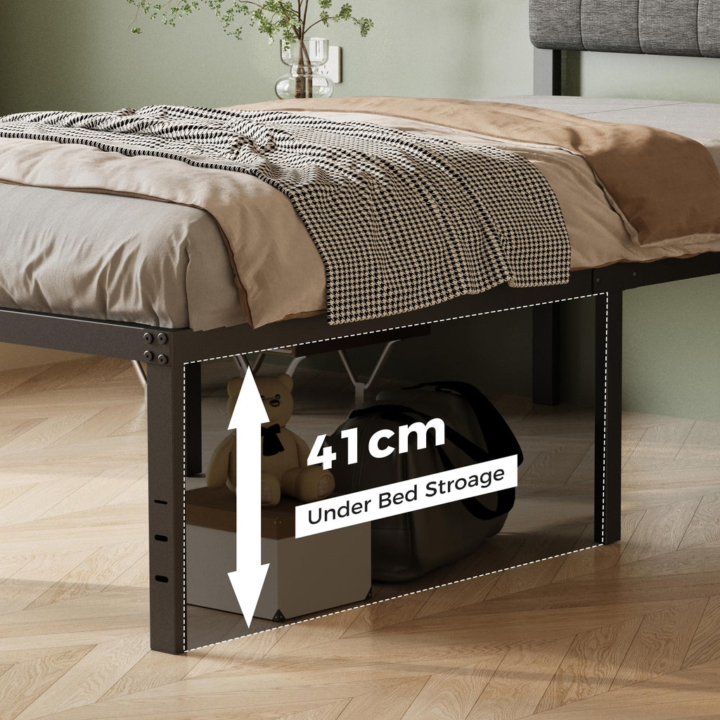 Lutown-Teen Single Bed Frame with Grey Upholstered Headboard - image 5