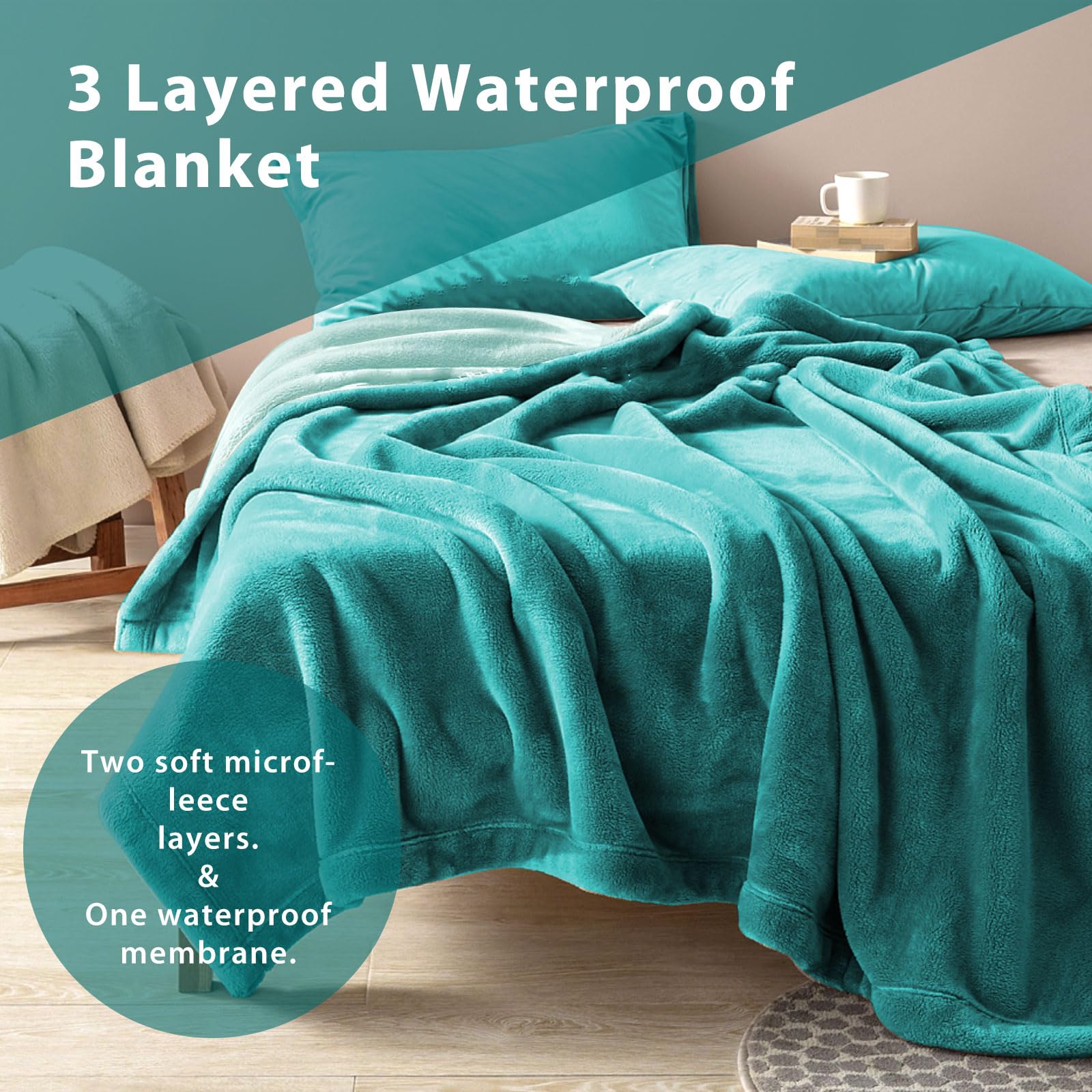 YISURE Waterproof Intimacy Blanket – Leakproof Flannel Bed Cover, 80x60 Green