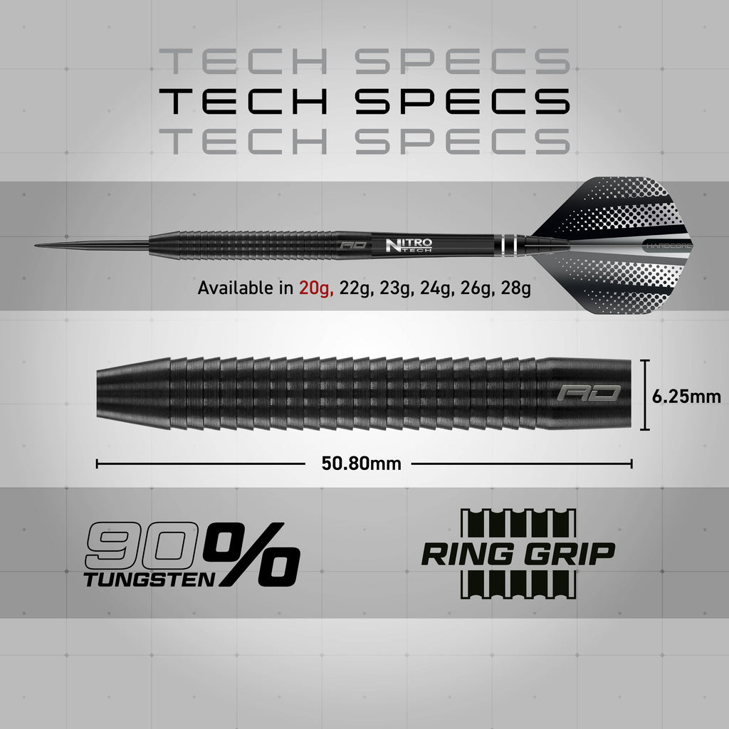 Red Dragon Razor Edge Black 85% Tungsten Steel Tip Darts Set - 20g