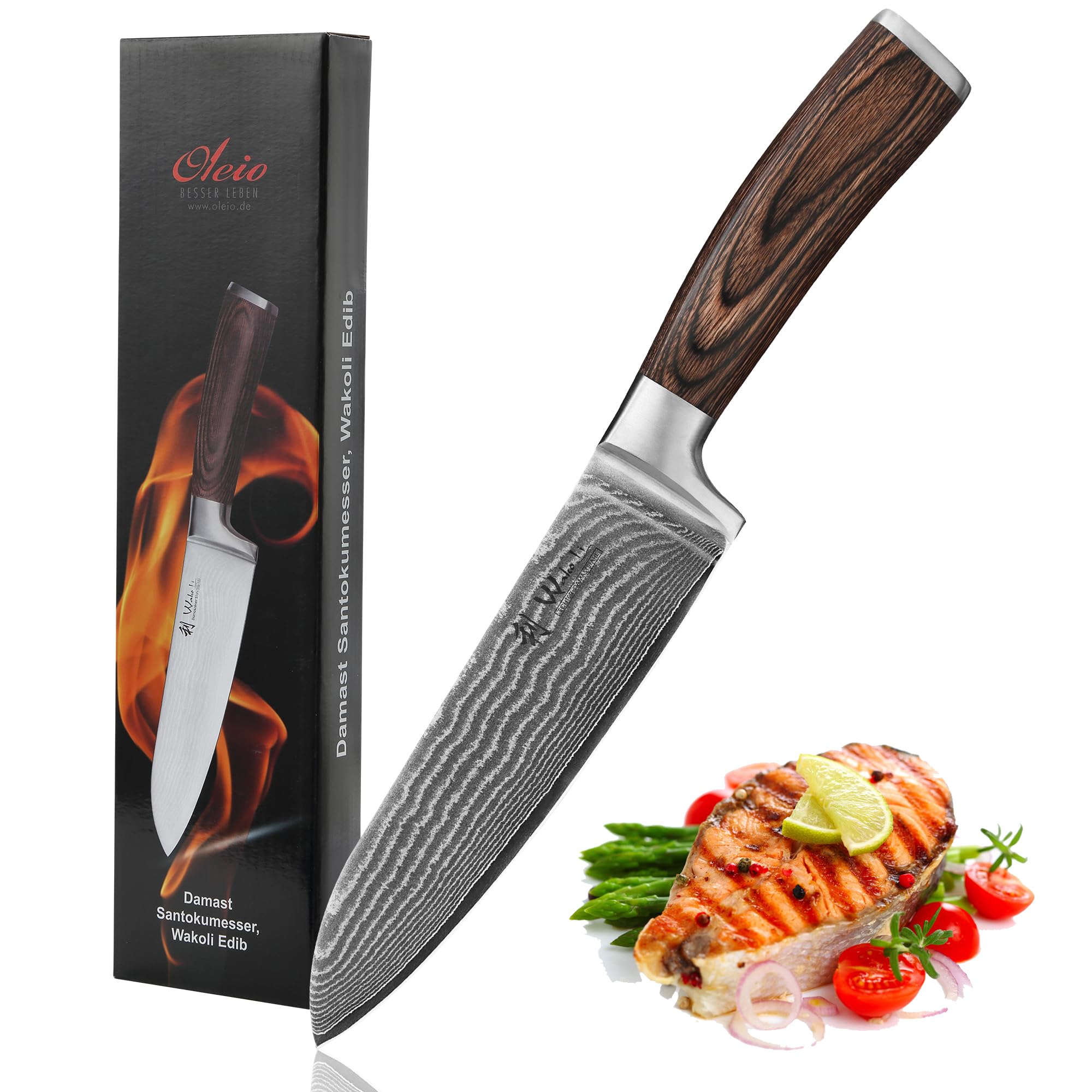 Wakoli EDIB Santoku Knife - 67-Layer Damascus Steel VG-10 Pakkawood Handle