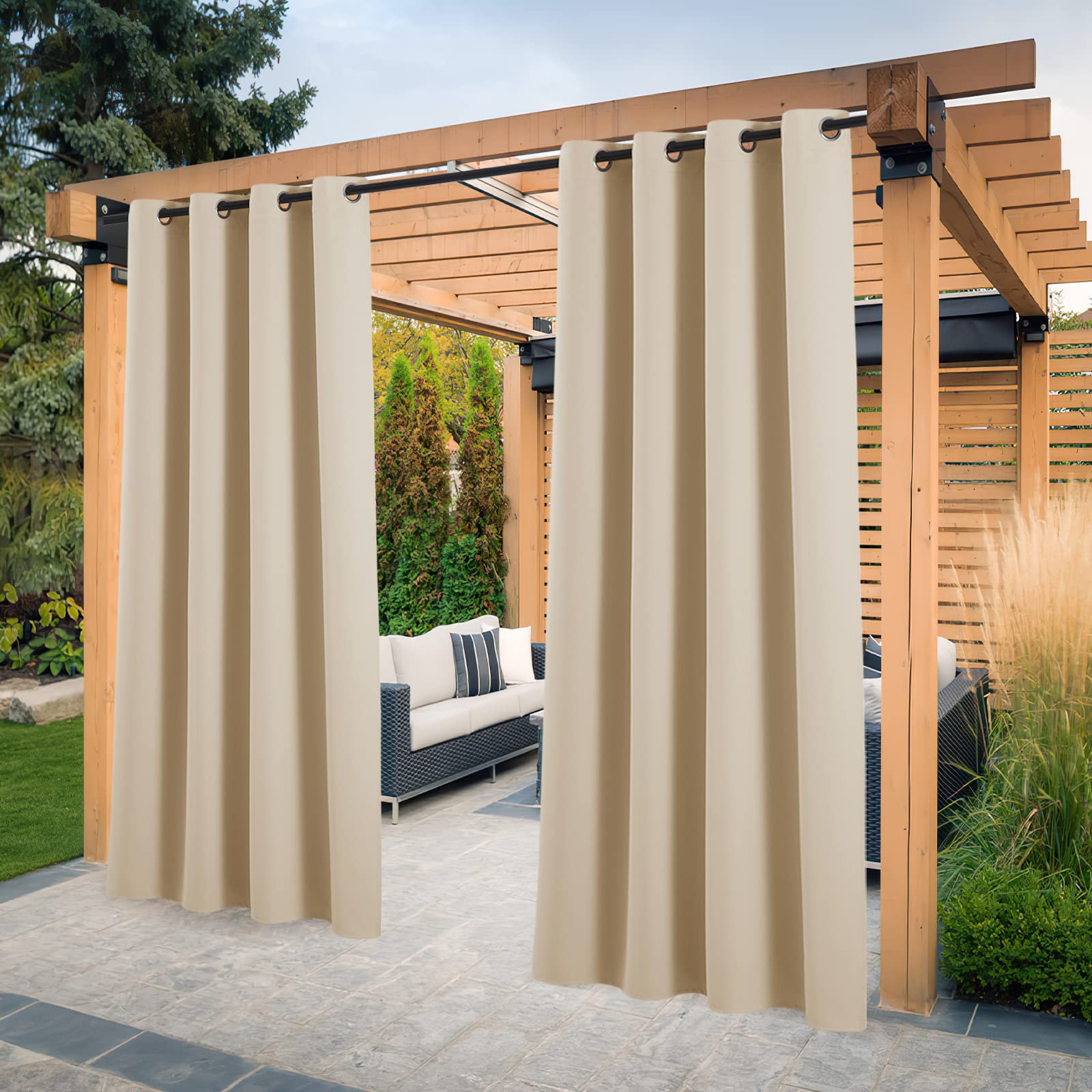 PONY DANCE Outdoor Curtains - Waterproof Privacy Screen for Patio, 2 Pack