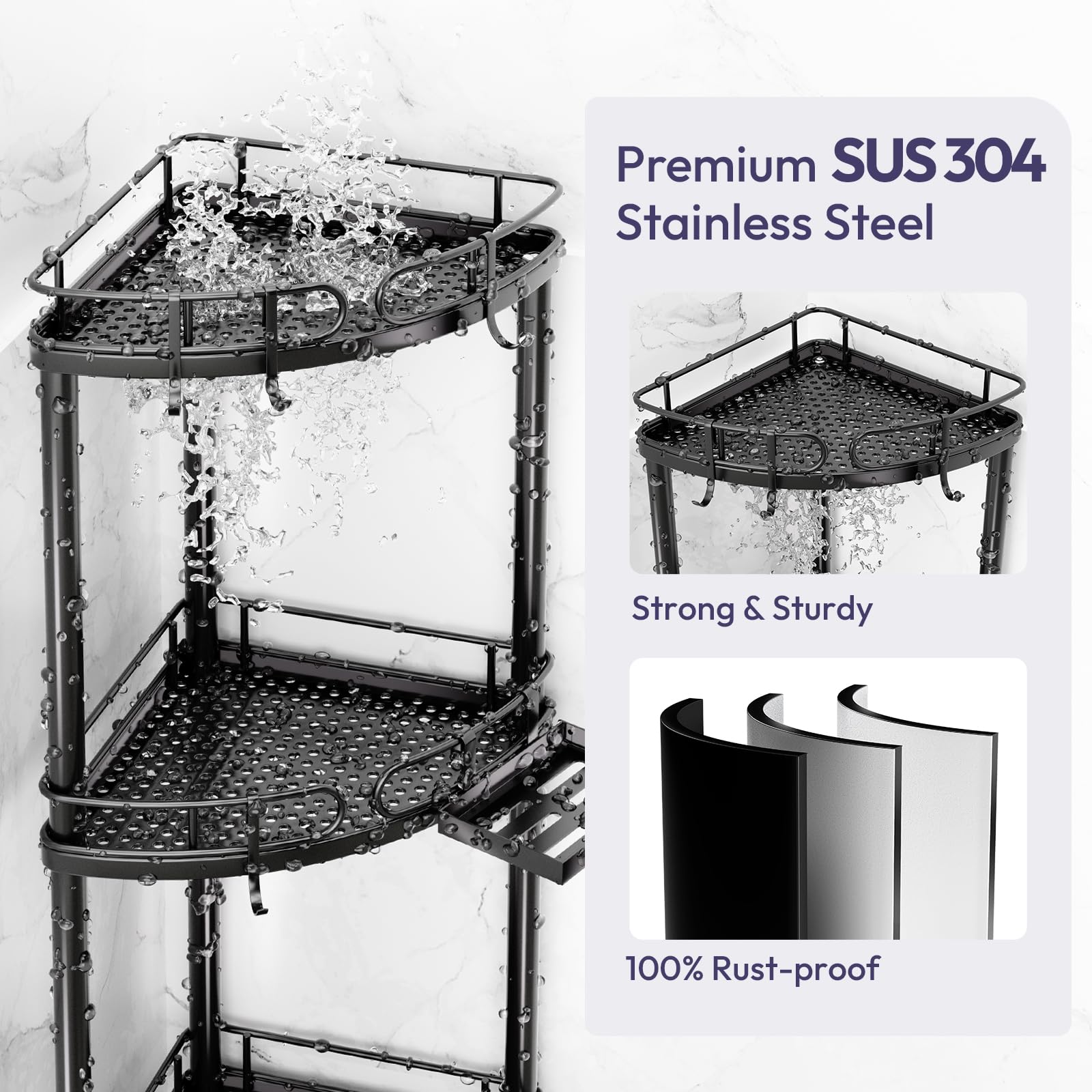 SWTYMIKI Corner Shower Caddy – 4 Tier Stainless Steel Standing Organizer