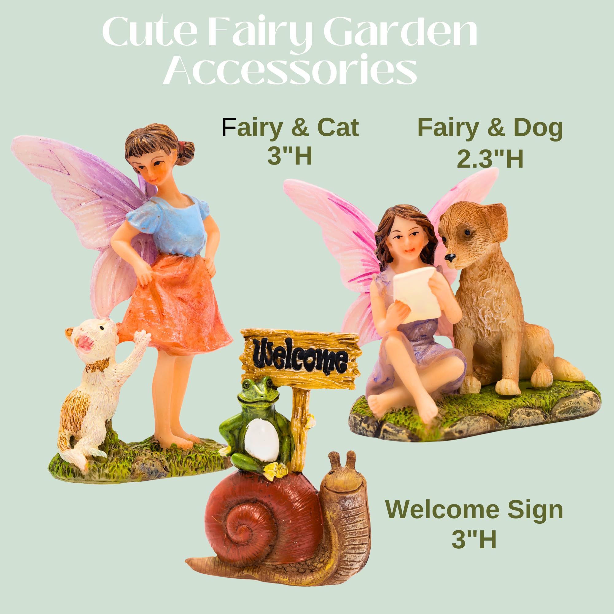 PRETMANNS Fairy Garden House Kit - 4pc Miniature Figurines & Accessories