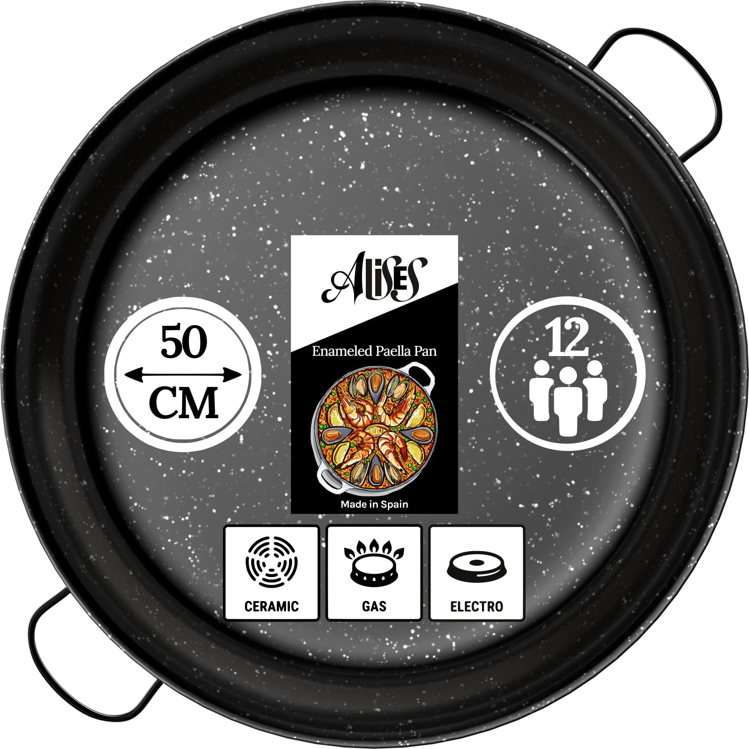 Alises Enamelled Carbon Steel Paella Pan | 50 cm Non-Stick - 12 Servings