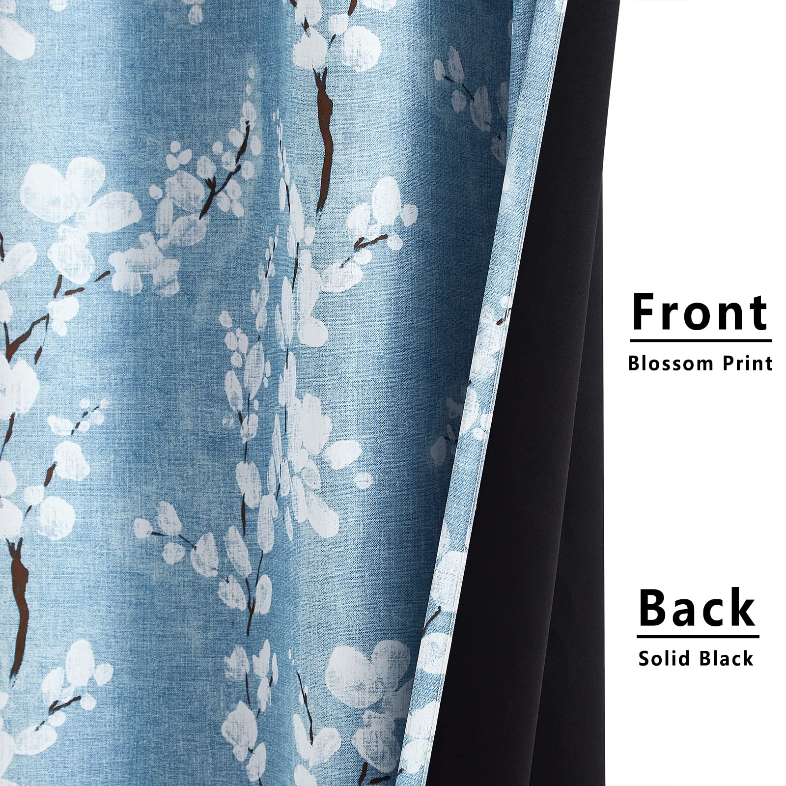 Fmfunctex Blue Floral Blackout Curtains | Thermal Insulated Eyelet Drapes