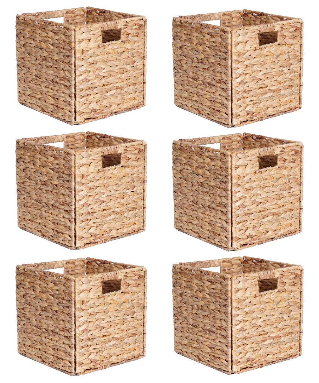 6 Pcs Water Hyacinth Storage Baskets, Square Woven Baskets under Shelf Cabinet30 x 30cm - image 1