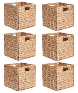 6 Pcs Water Hyacinth Storage Baskets, Square Woven Baskets under Shelf Cabinet30 x 30cm - image 1