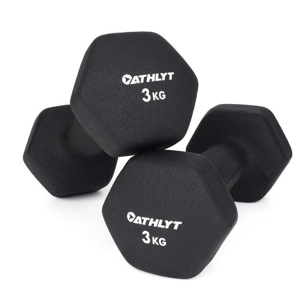 Athlyt Neoprene Dumbbell Weights – 3kg Hexagonal Hand Weights, Set of 2