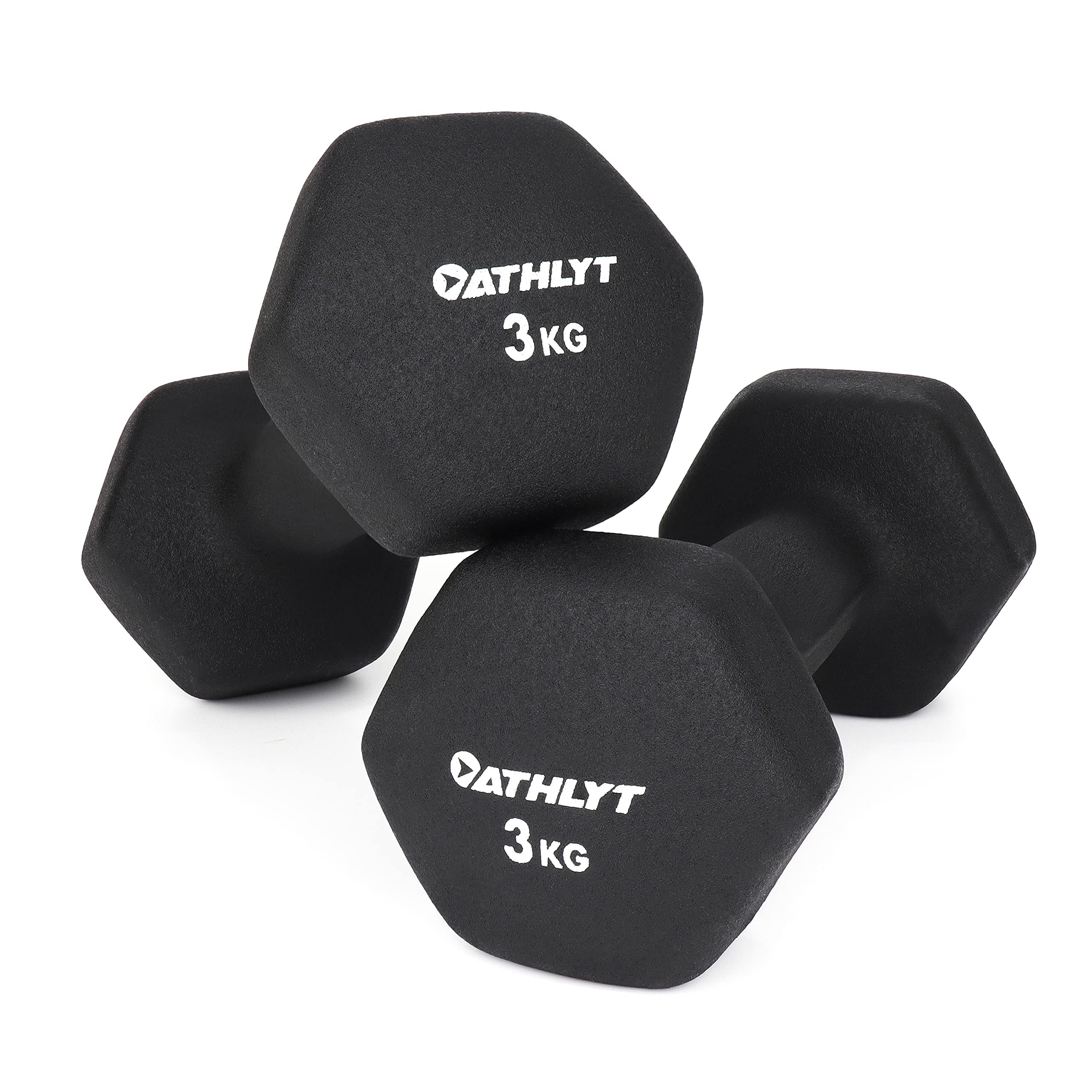 Athlyt Neoprene Dumbbell Weights – 3kg Hexagonal Hand Weights, Set of 2