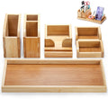 Cididu 7-Piece Bamboo Desk Organizer – Adjustable Vanity Tray & Pen Holder